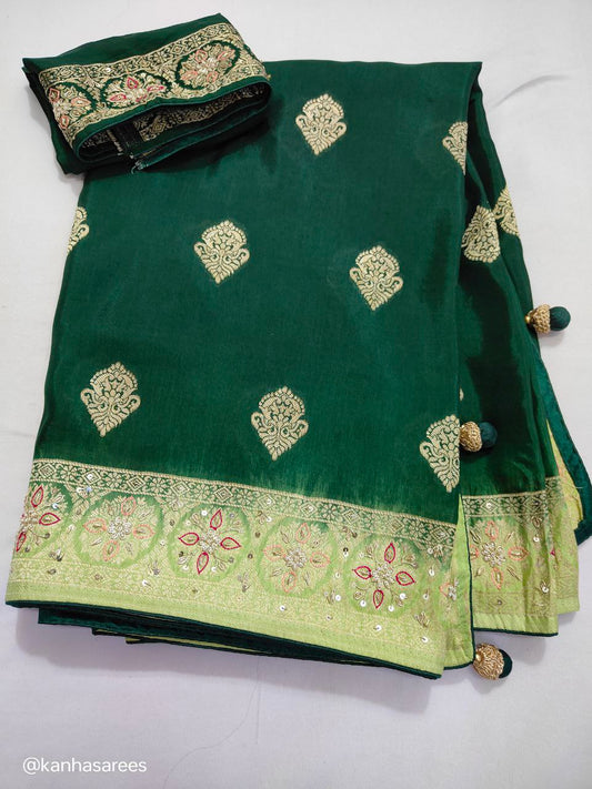 Pure Silk Saree with Meenakari Zari Weaving & Zardozi Work on Border & Pallu | Luxury Ethnic Wear - Kanhasarees by ksds