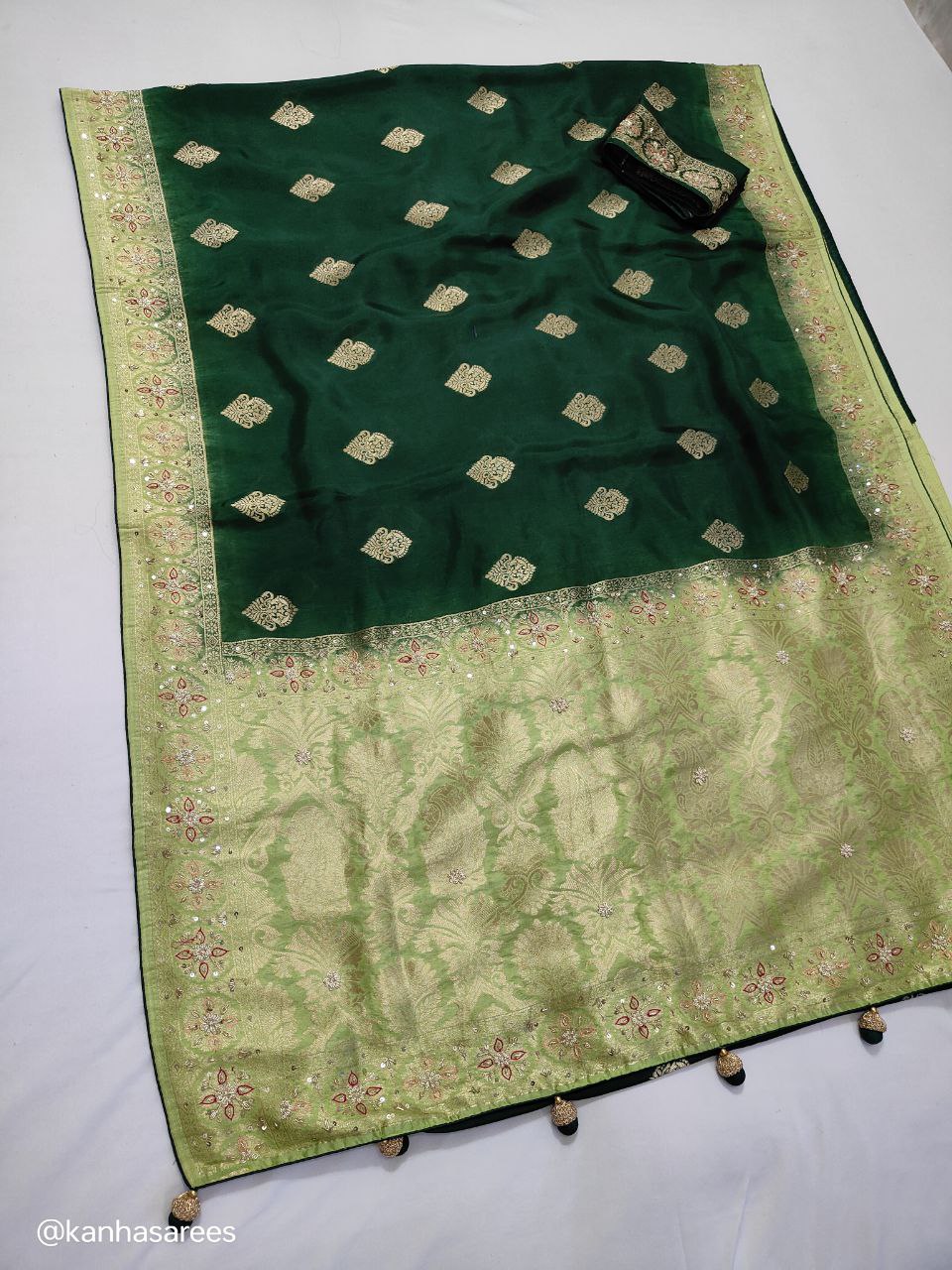 Pure Silk Saree with Meenakari Zari Weaving & Zardozi Work on Border & Pallu | Luxury Ethnic Wear