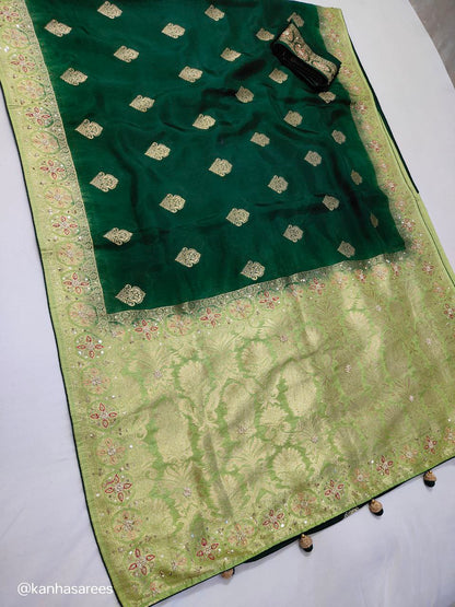 Pure Silk Saree with Meenakari Zari Weaving & Zardozi Work on Border & Pallu | Luxury Ethnic Wear