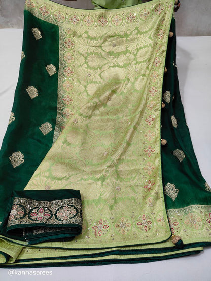 Pure Silk Saree with Meenakari Zari Weaving & Zardozi Work on Border & Pallu | Luxury Ethnic Wear