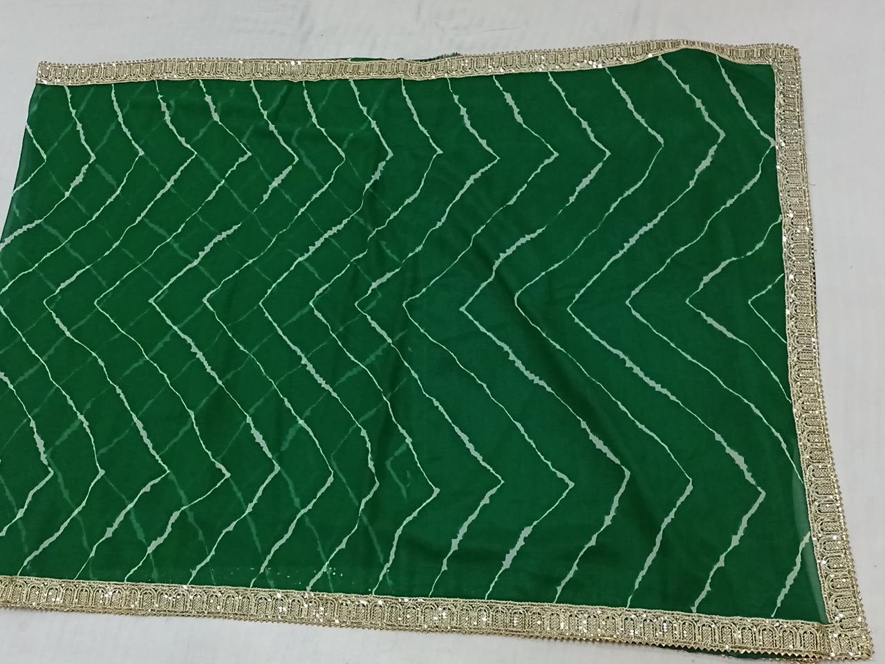 Green Leheriya Saree with Sequence Border - Traditional Indian Ethnic Wear for Women