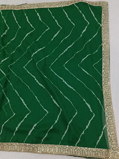 Green Leheriya Saree with Sequence Border - Traditional Indian Ethnic Wear for Women