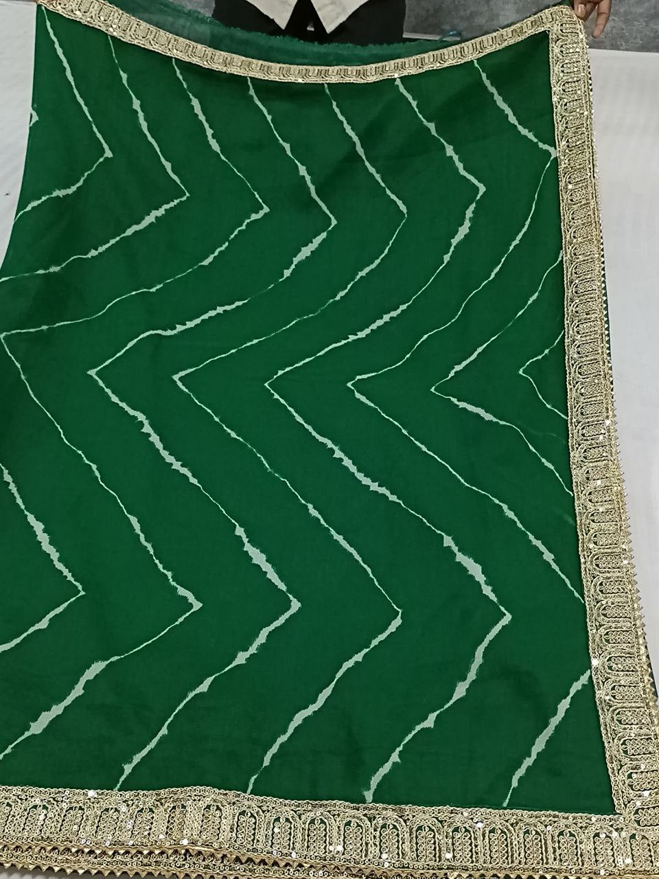 Green Leheriya Saree with Sequence Border - Traditional Indian Ethnic Wear for Women