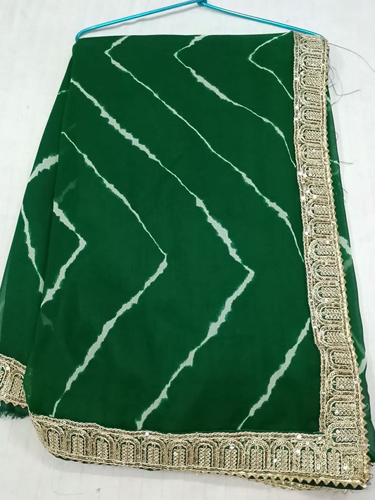 Green Leheriya Saree with Sequence Border - Traditional Indian Ethnic Wear for Women