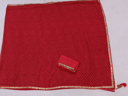 Red Georgette Mothra Saree with Sequence Border, Plain Blouse with Sequence Detailing