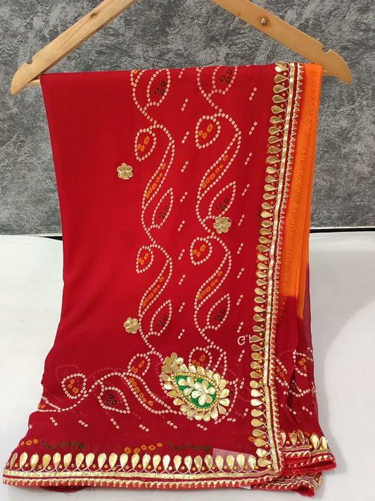 Marwadi Piliya Saree with Unstitched Blouse - Traditional Handwork Ethnic Wear