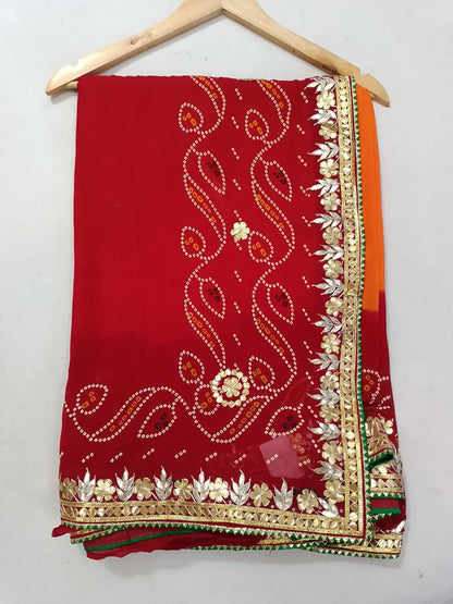 Rajasthan Piliya Saree with Gotapatti Handwork - Pure Georgette & Unstitched Blouse