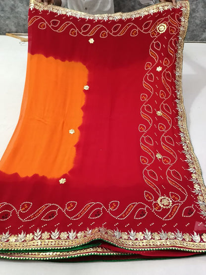 Rajasthan Piliya Saree with Gotapatti Handwork - Pure Georgette & Unstitched Blouse