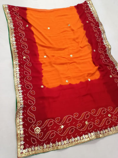 Rajasthan Piliya Saree with Gotapatti Handwork - Pure Georgette & Unstitched Blouse