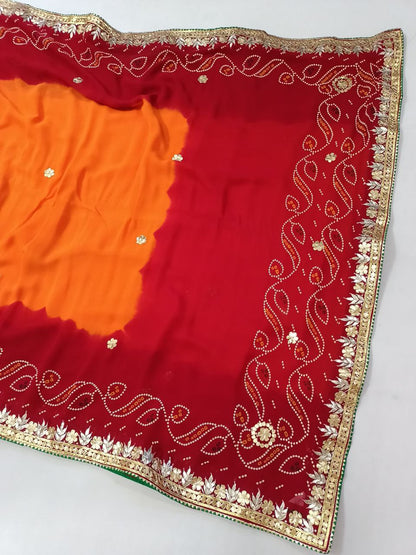 Rajasthan Piliya Saree with Gotapatti Handwork - Pure Georgette & Unstitched Blouse