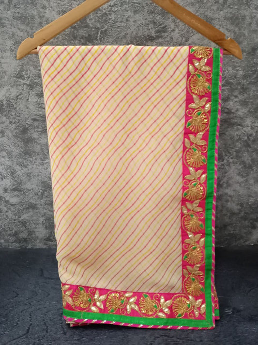 Multi-Color Georgette Leheriya Saree with Thread & Gota Work - Running Blouse Included