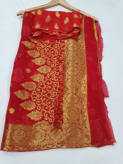 Pure Diamond Chiffon Saree with Full Zari Weaving, Banarasi Border & Heavy Pallu