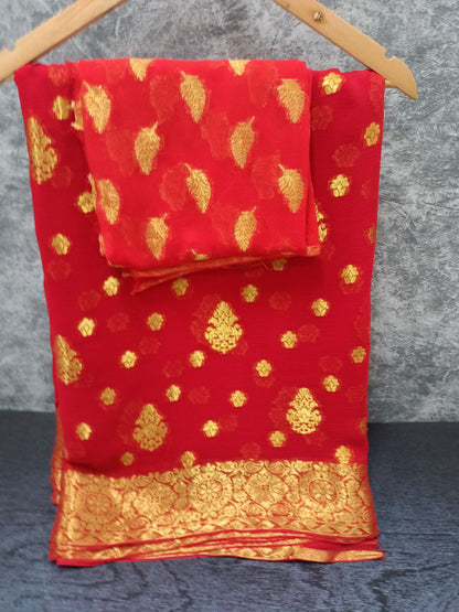 Pure Diamond Chiffon Saree with Full Zari Weaving, Banarasi Border & Heavy Pallu