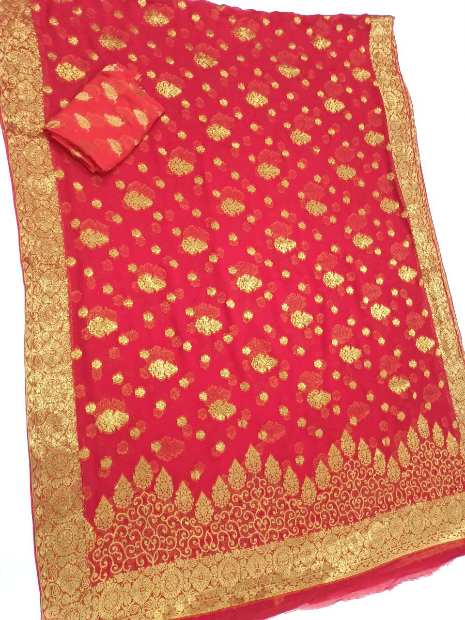 Pure Diamond Chiffon Saree with Full Zari Weaving, Banarasi Border & Heavy Pallu