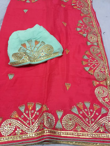 Pure Crepe Saree with Zero Gota Patti, Pearl & Zardosi Handwork | Wedding & Festive Wear