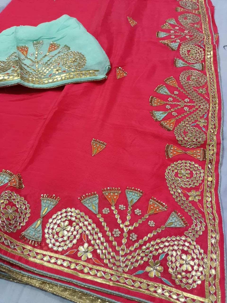 Pure Crepe Saree with Zero Gota Patti, Pearl & Zardosi Handwork | Wedding & Festive Wear