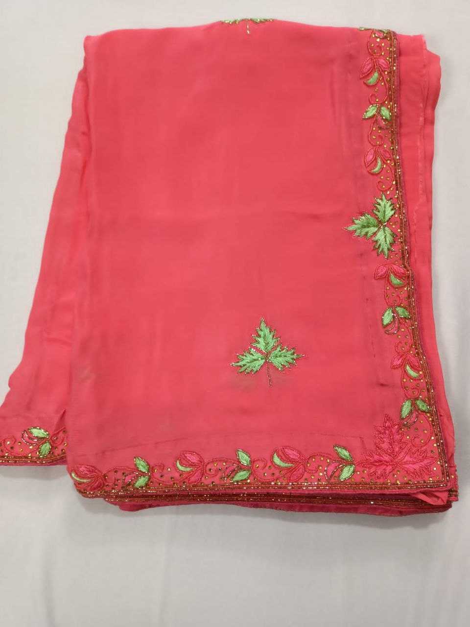 Pure Chinnon Saree with Thread & Pearl Handwork | Running Blouse | Elegant Ethnic Wear