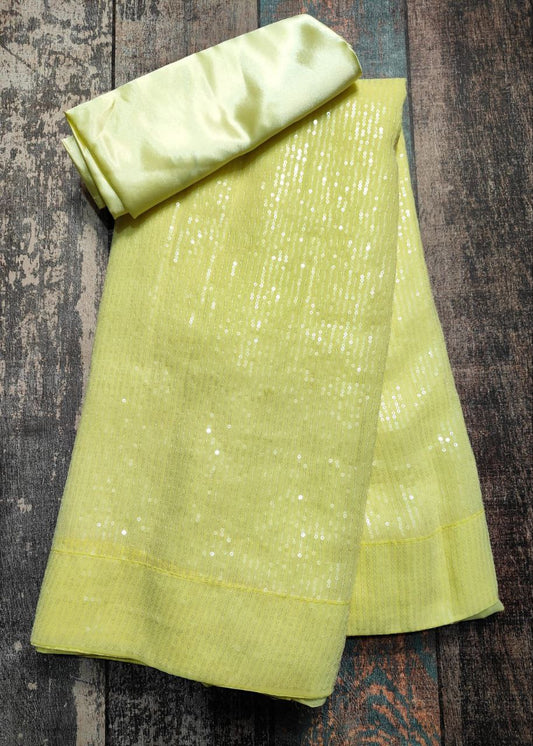 Yellow Sequin Work Saree with Satin Piping & Blouse | Fine Georgette Soft Finish