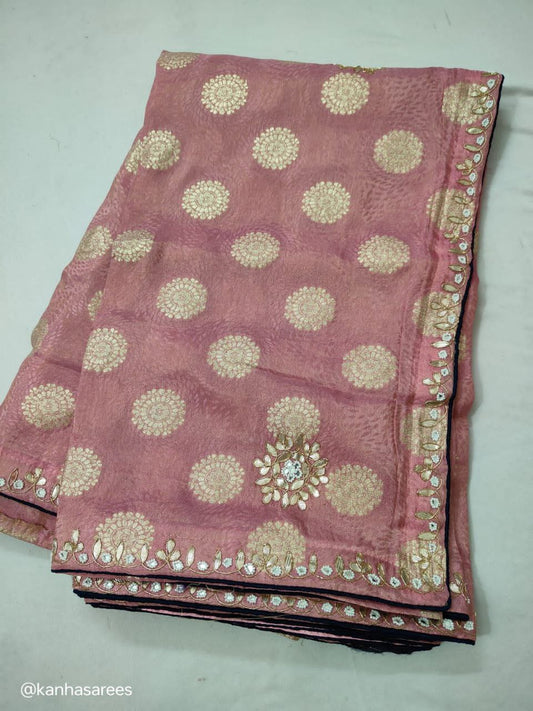 Lavender Zari Buti Jacquard Saree with Gotapatti & Zardosi Handwork | Partywear Saree