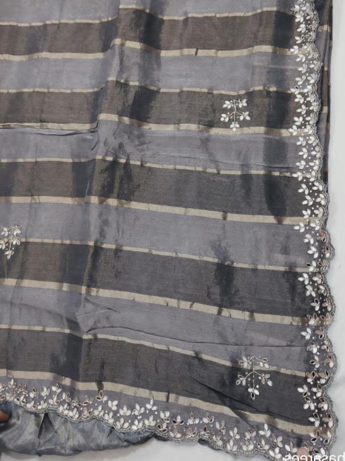 Tissue Silk Grey Shading Saree with Mirror Gota, Kardhana Pipe & Stone Work | Partywear