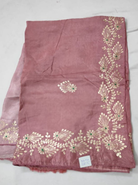 Raw Silk Saree with Pitan Handwork | Lavender Shaded Pastel Saree