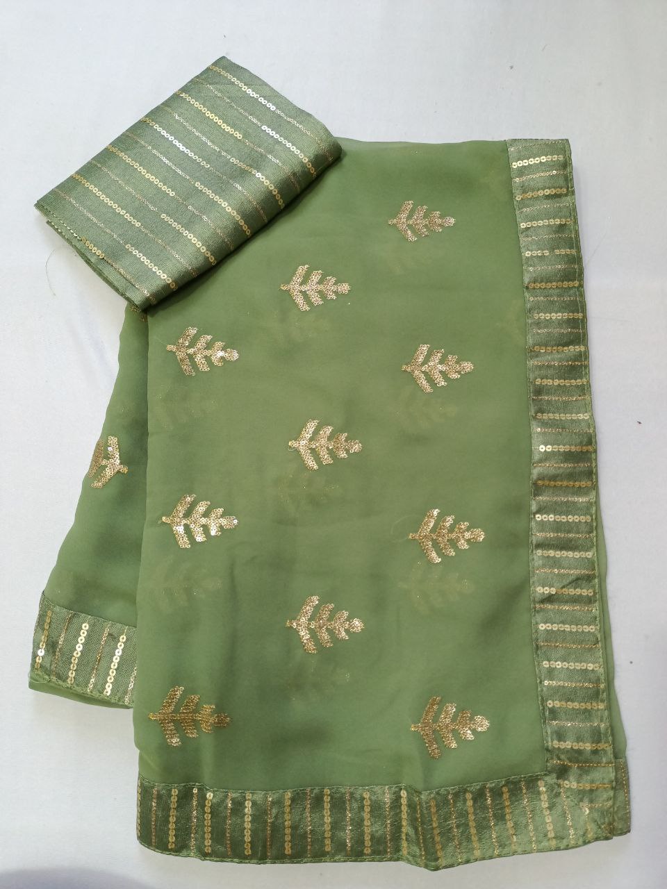 Fancy Georgette Saree with Sequin Buti Work, Border & Sequin Thread Work Blouse