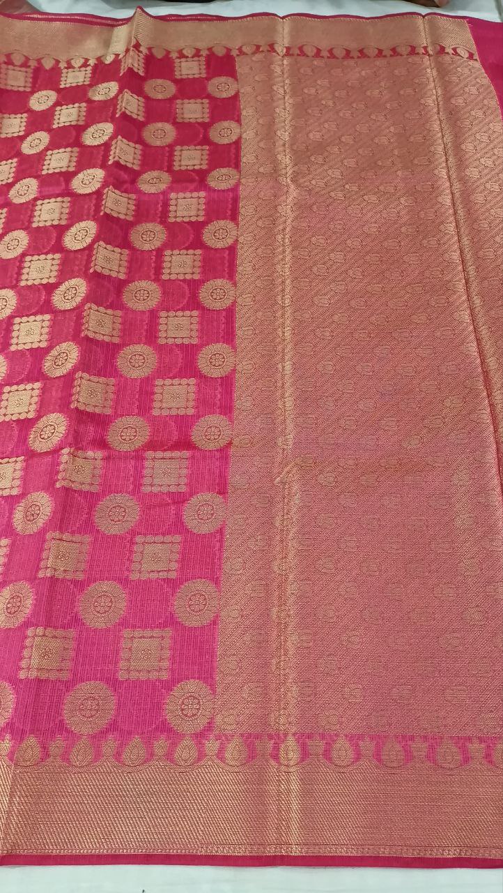 Pure Kota Doria Banarasi Saree | Full Zari Weaving & Heavy Pallu