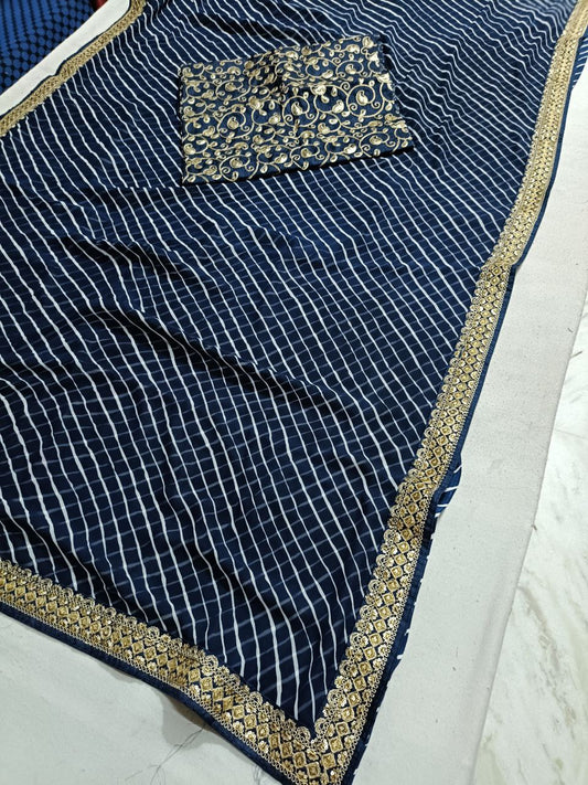 Blue Laheriya Georgette Saree with Sequin Border & Heavy Designer Blouse – Timeless Elegance - Kanhasarees by ksds