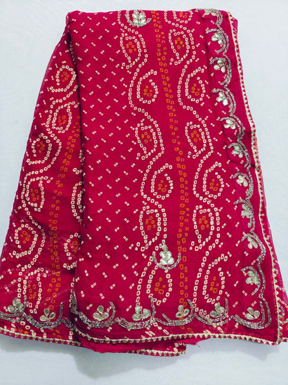 Pure Diamond Chiffon Bandhani Gota Patti & Kardhana Handwork Saree - Kanhasarees by ksds