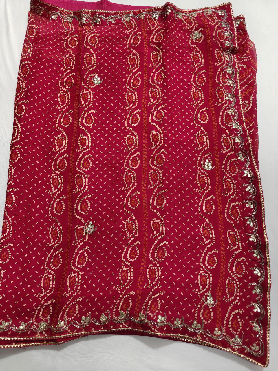 Pure Diamond Chiffon Bandhani Gota Patti & Kardhana Handwork Saree - Kanhasarees by ksds