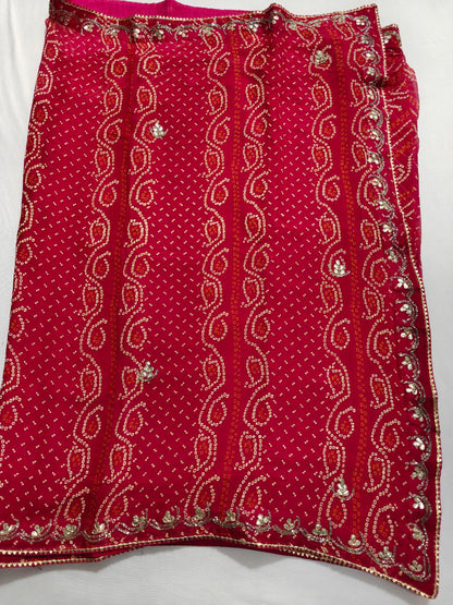 Pure Diamond Chiffon Bandhani Gota Patti & Kardhana Handwork Saree - Kanhasarees by ksds