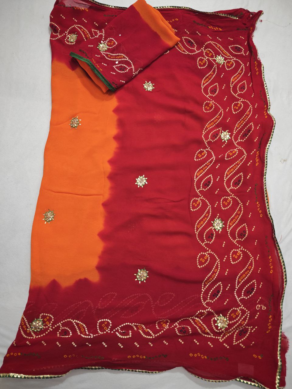 Kanha Sarees Pure Georgette Piliya Bandhani Kundan Saree