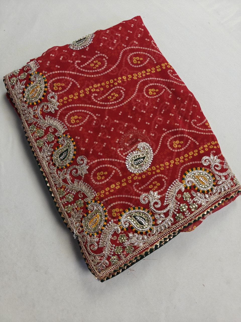 Wedding Bandhani Gota Patti Saree Pure Georgette Fabric