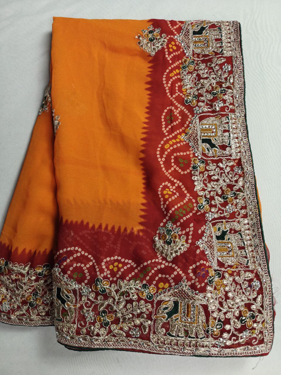 KSDS Jaipuri Pila Bandhani  Yellow Bandhani Saree