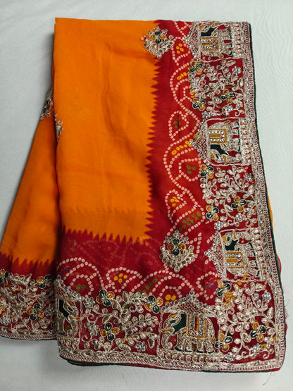 KSDS Jaipuri Pila Bandhani  Yellow Bandhani Saree