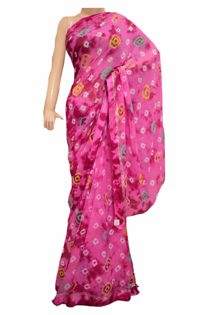 Beautiful Pure Georgette Shibori saree with satin border and batik dyeing - KANHASAREE