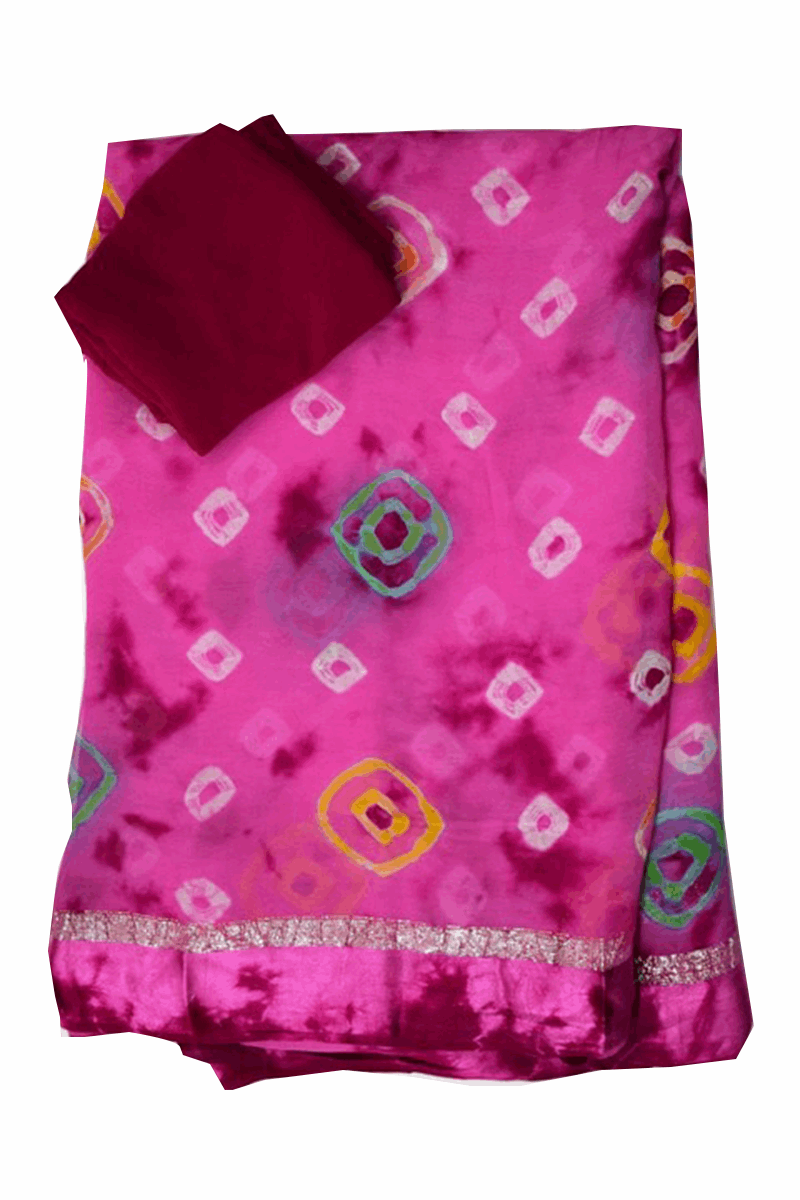 Beautiful Pure Georgette Shibori saree with satin border and batik dyeing - KANHASAREE