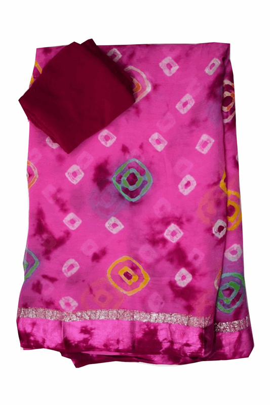 Beautiful Pure Georgette Shibori saree with satin border and batik dyeing - Kanhasarees by ksds
