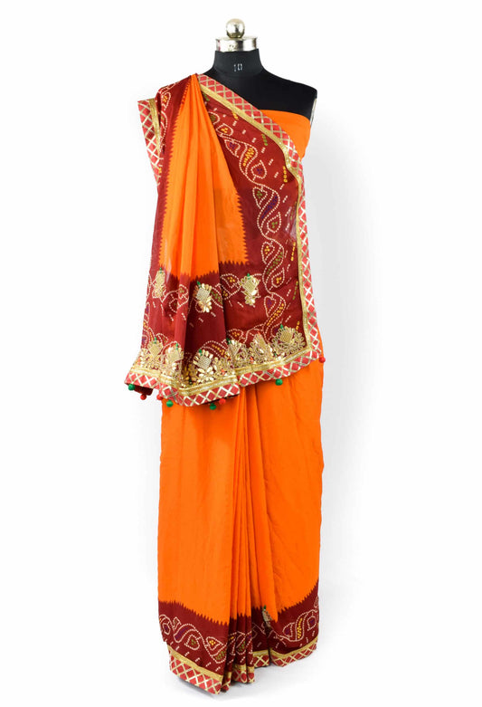 Piliya saree -moss crepe rajasthani jaipuri piliya  gotapatti work saree - KANHASAREE