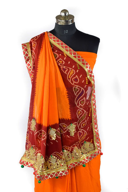 Piliya saree -moss crepe rajasthani jaipuri piliya  gotapatti work saree - KANHASAREE