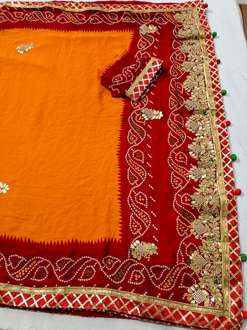 Piliya saree -moss crepe rajasthani jaipuri piliya  gotapatti work saree