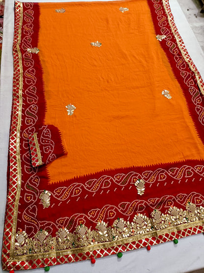 Piliya saree -moss crepe rajasthani jaipuri piliya  gotapatti work saree