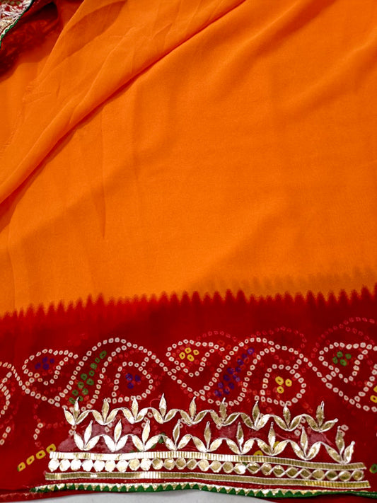 Rajasthani chunri pila georgette saree gotapatti work - Kanhasarees by ksds