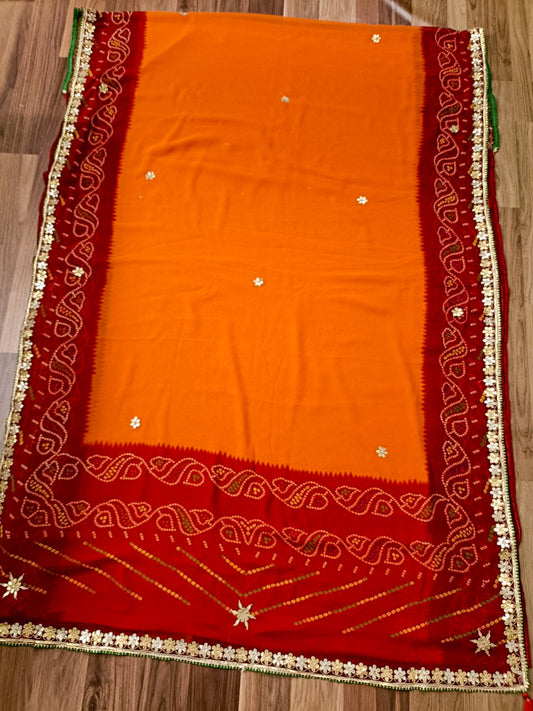 Rajasthani chunri pila georgette saree gotapatti work - Kanhasarees by ksds