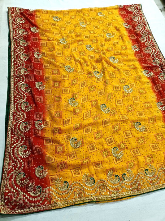 Pila chunri saree in georgette - Kanhasarees by ksds