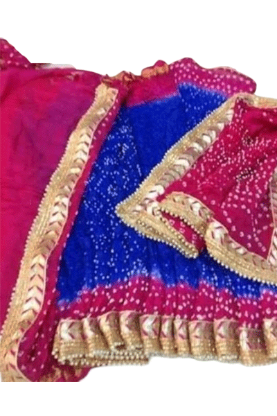 Pink Blue Art Silk Bandhani Saree with Gota Work Border - KANHASAREE