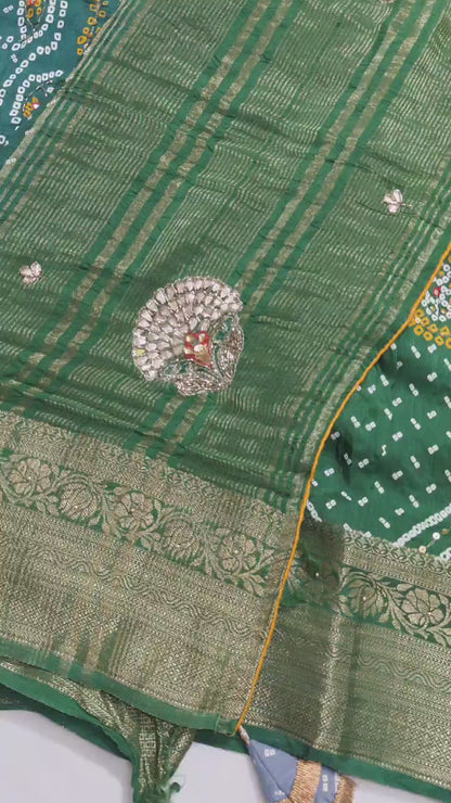 KSDS Dola Silk Bandhani Gota Patti Saree