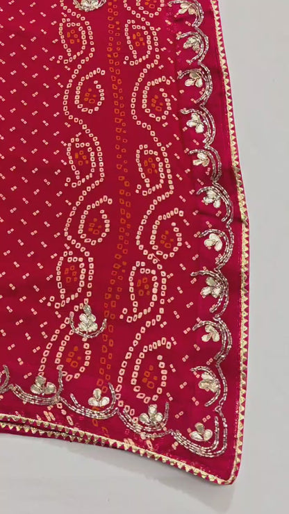 Pure Diamond Chiffon Bandhani Gota Patti & Kardhana Handwork Saree