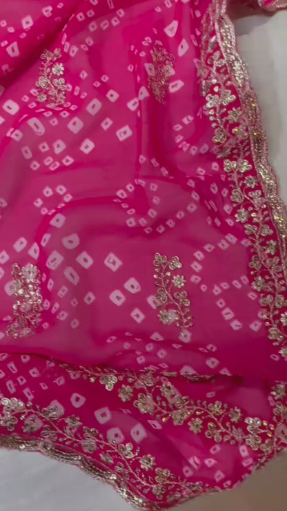 Bandhej Georgette Saree with Embroidered Sequins Border