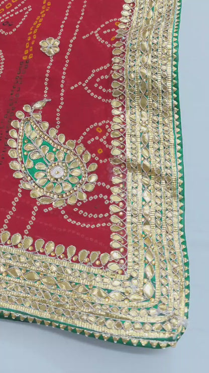 Pure Georgette Bandhani Gota Patti Chunri Handwork Saree